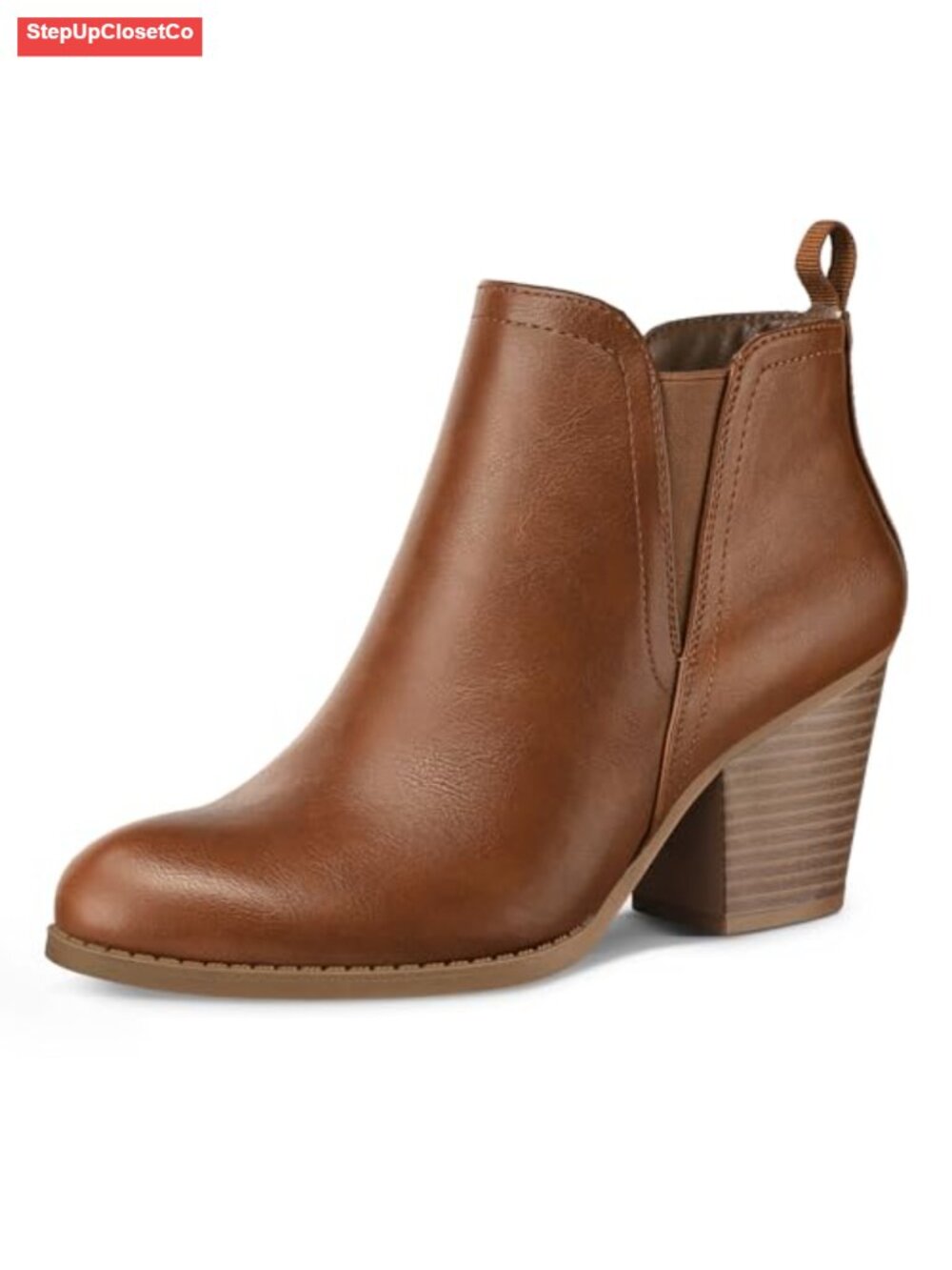 Women's Ankle Boots V Cut Side Elastic Panel Stacked Chunky Heel Booties with